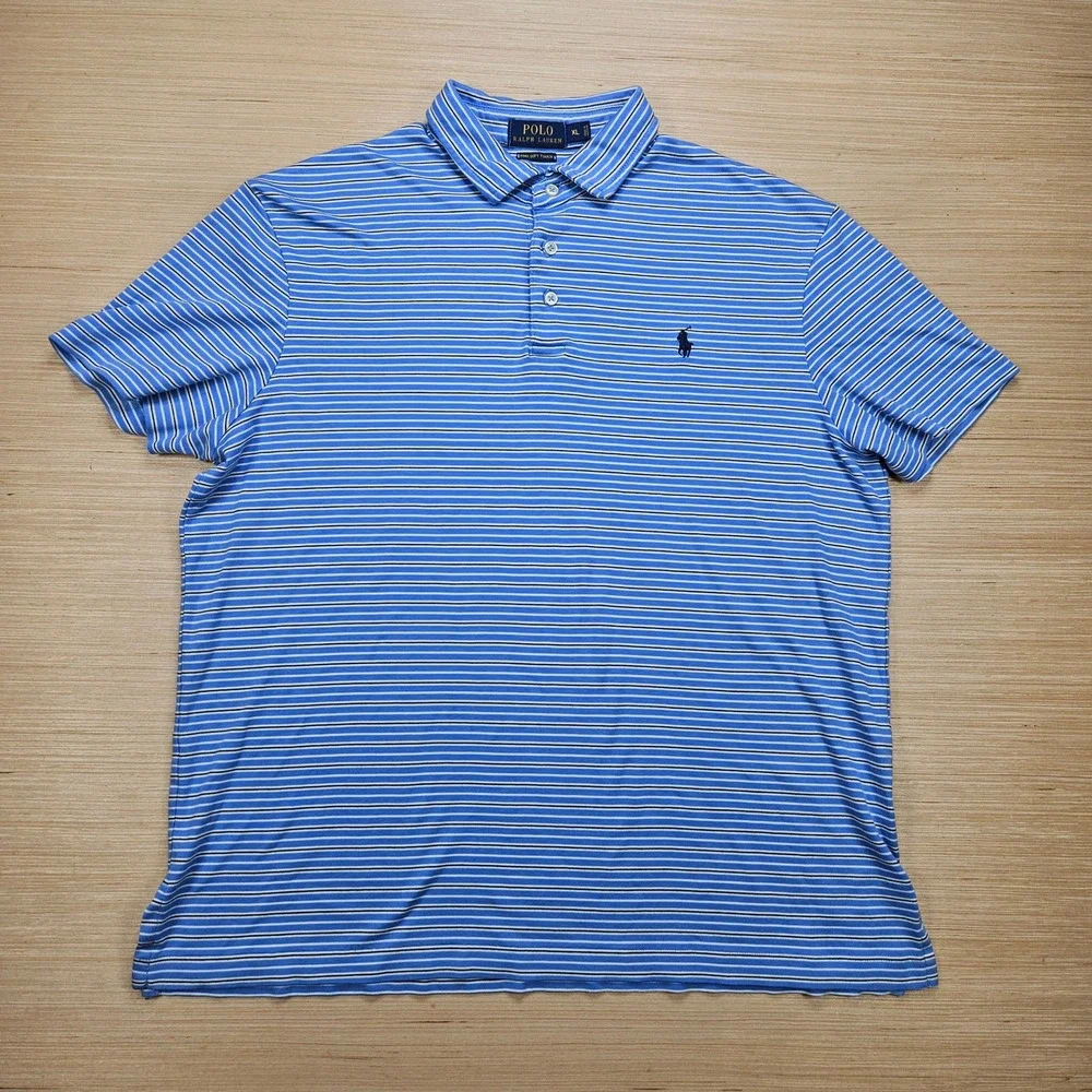 Polo Ralph Lauren Polo Men XL Blue Striped Pima Soft Touch Short Sleeve Shirt
